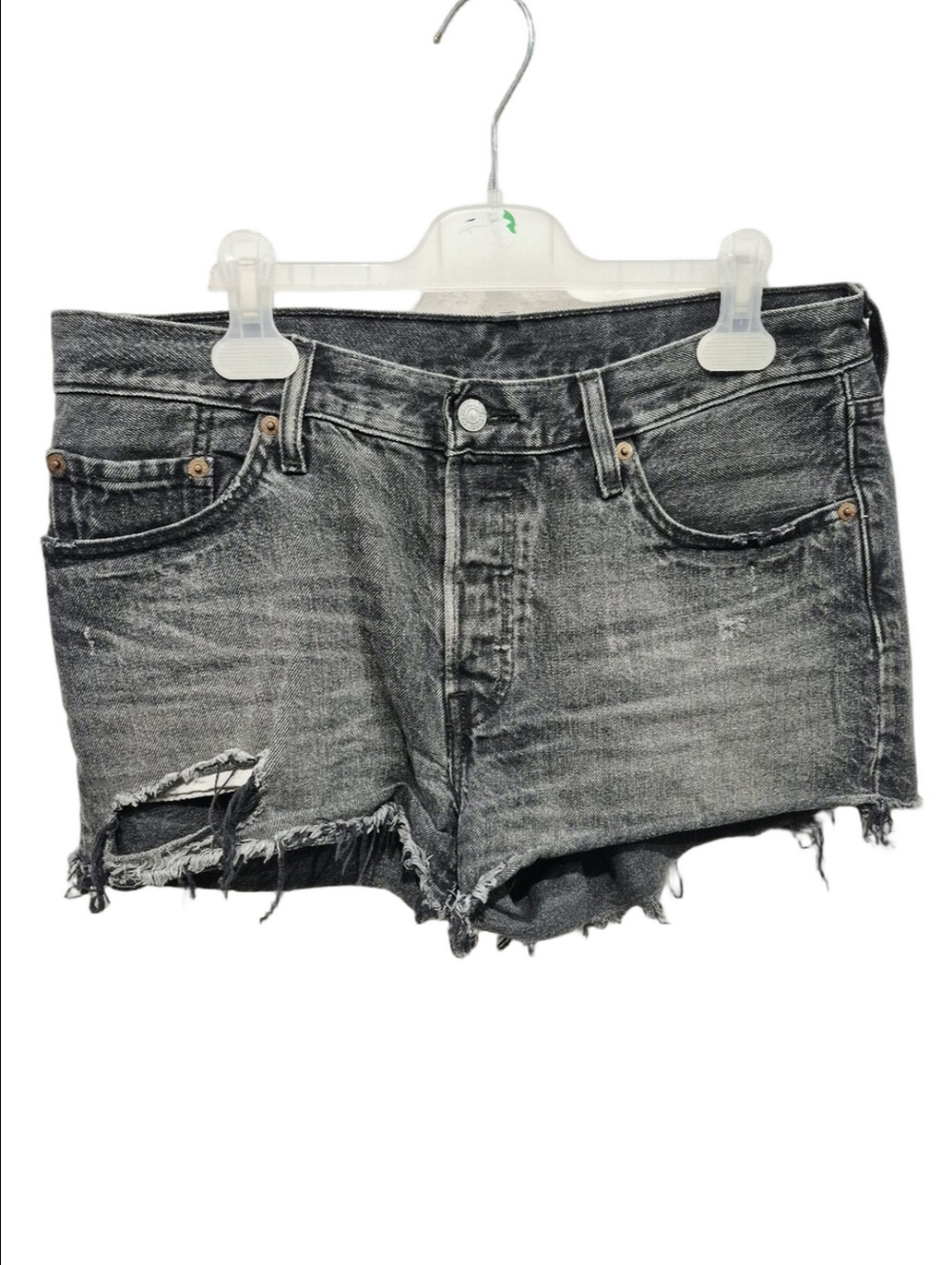 Levi's 501 Original Denim Shorts Size 29 Distressed Cutoff Washed Black Grey